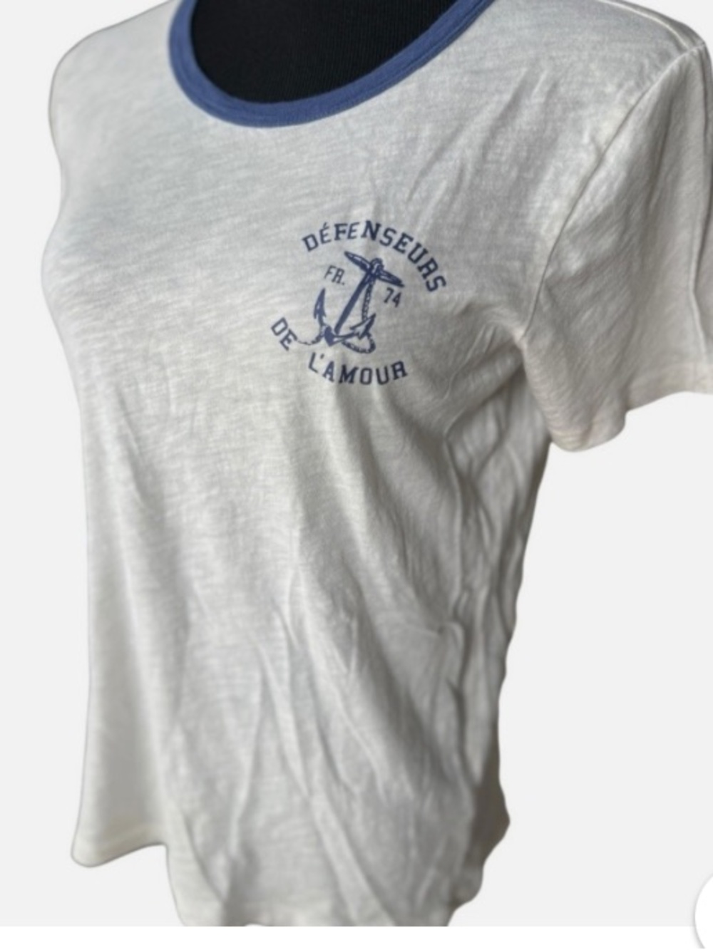 J. Crew Cream Crewneck T-Shirt with Blue Trim (M)